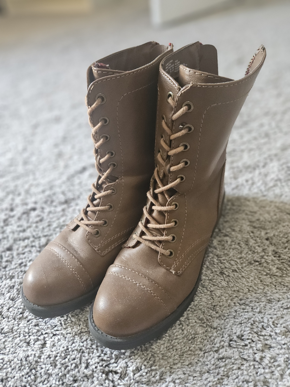 Brown Lace-Up Women's Combat Boots - Picture 3 of 7
